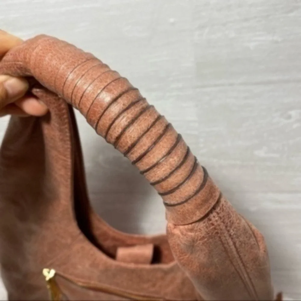 Aimee Kestenberg Slouchy Distressed Pink Leather Hobo Bag